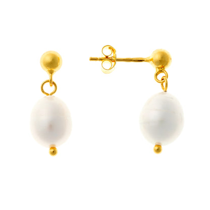 Sidabriniai auksuoti kabantys auskarai su perlu