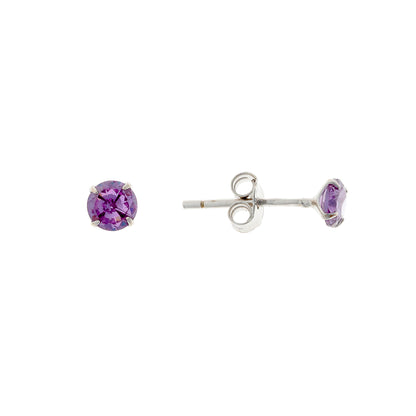 Sterling Silver Rhodium Plated 3 - 4 mm Lilac CZ Studs