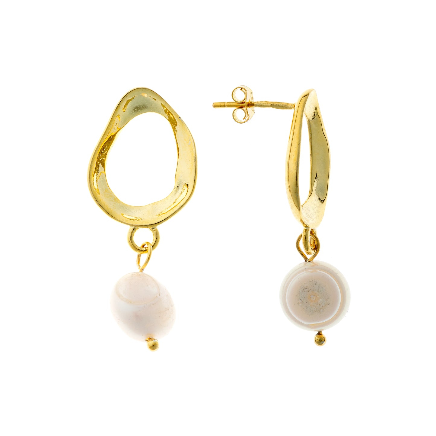 Sidabriniai auksuoti kabantys auskarai su perlu