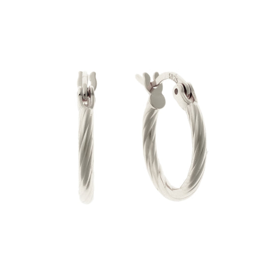 Sterling Silver Rhodium Plated Twisted Hoops