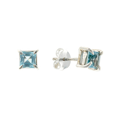 Sterling Silver Square Blue Topaz Studs