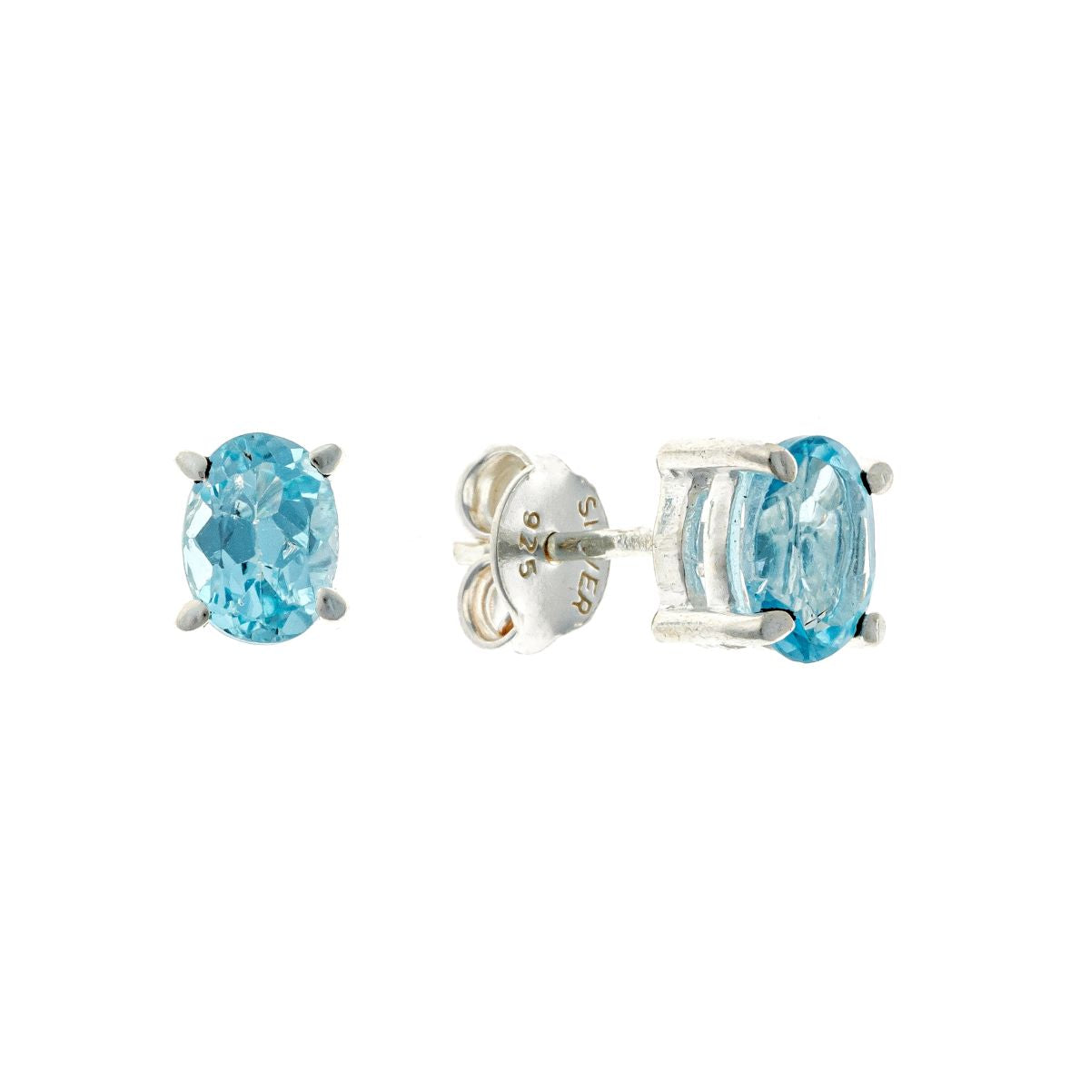 Sterling Silver Oval Blue Topaz Studs