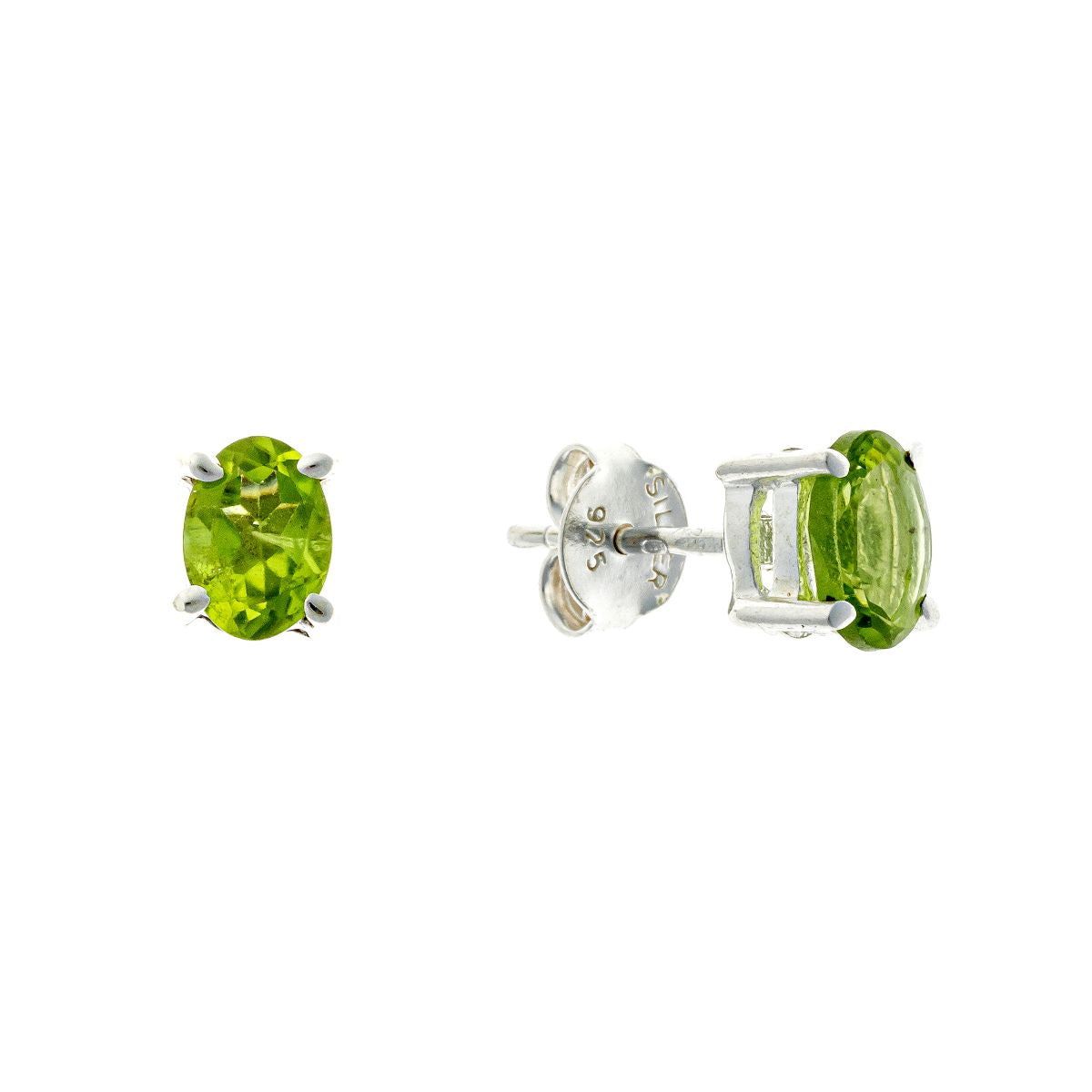 Sterling Silver Oval Peridot Studs