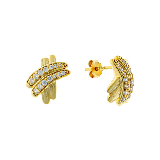 Sidabriniai auksuoti vinukai su cirkoniais „Dviguba banga“