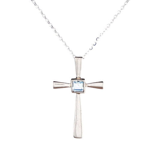 Sterling Silver Blue Topaz Cross Necklace