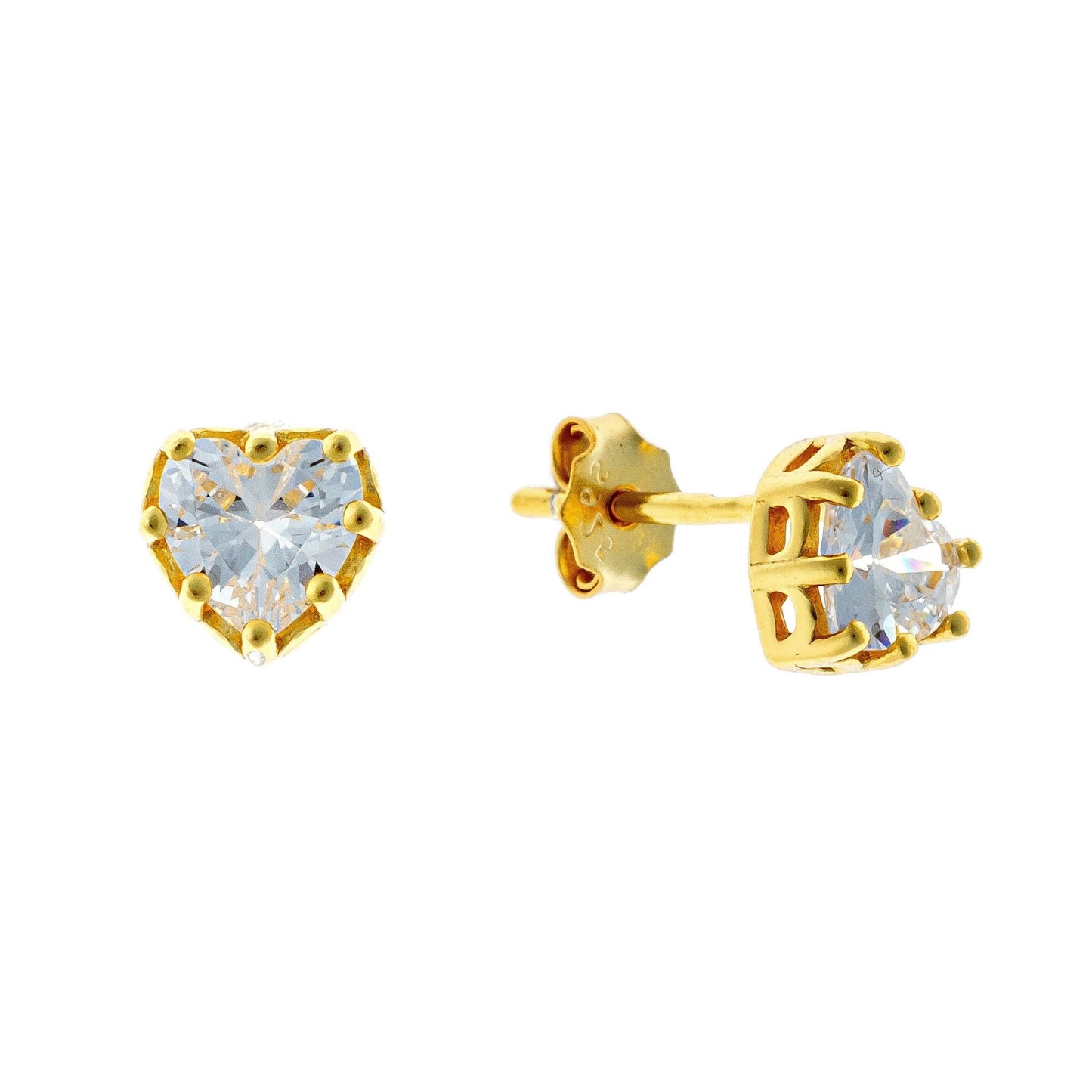 Sterling Silver Gold Plated CZ Heart Studs
