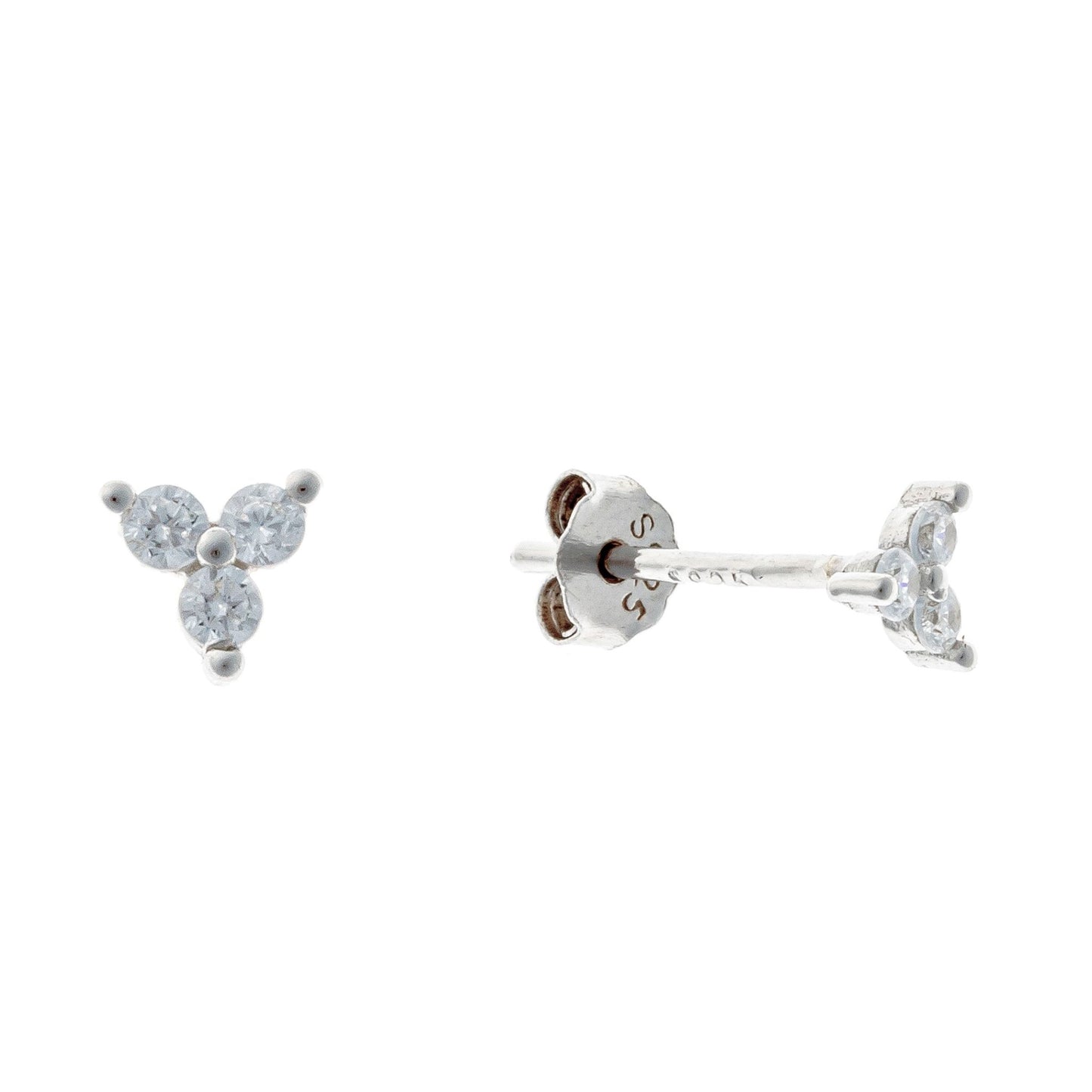 Sterling Silver Rhodium Plated CZ Flower Studs