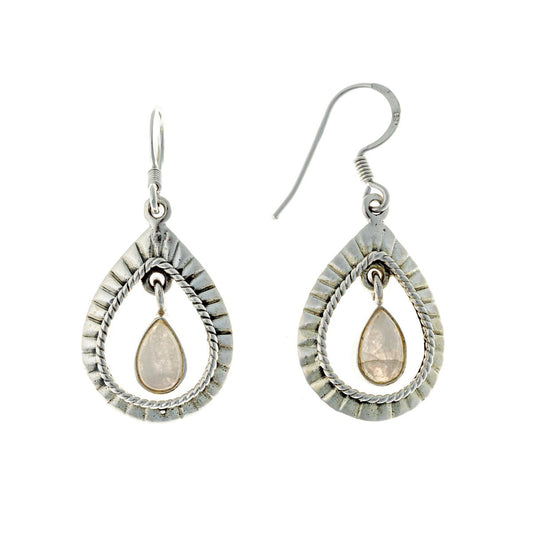 Sidabriniai kabantys auskarai su mėnulio akmeniu