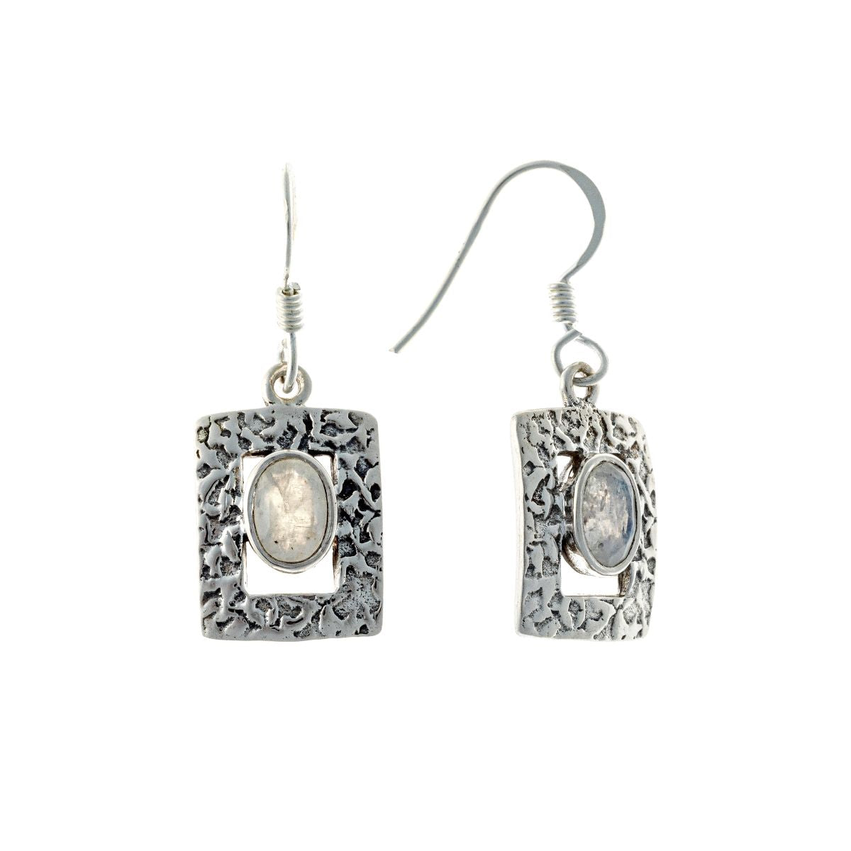 Sidabriniai kabantys auskarai su mėnulio akmeniu