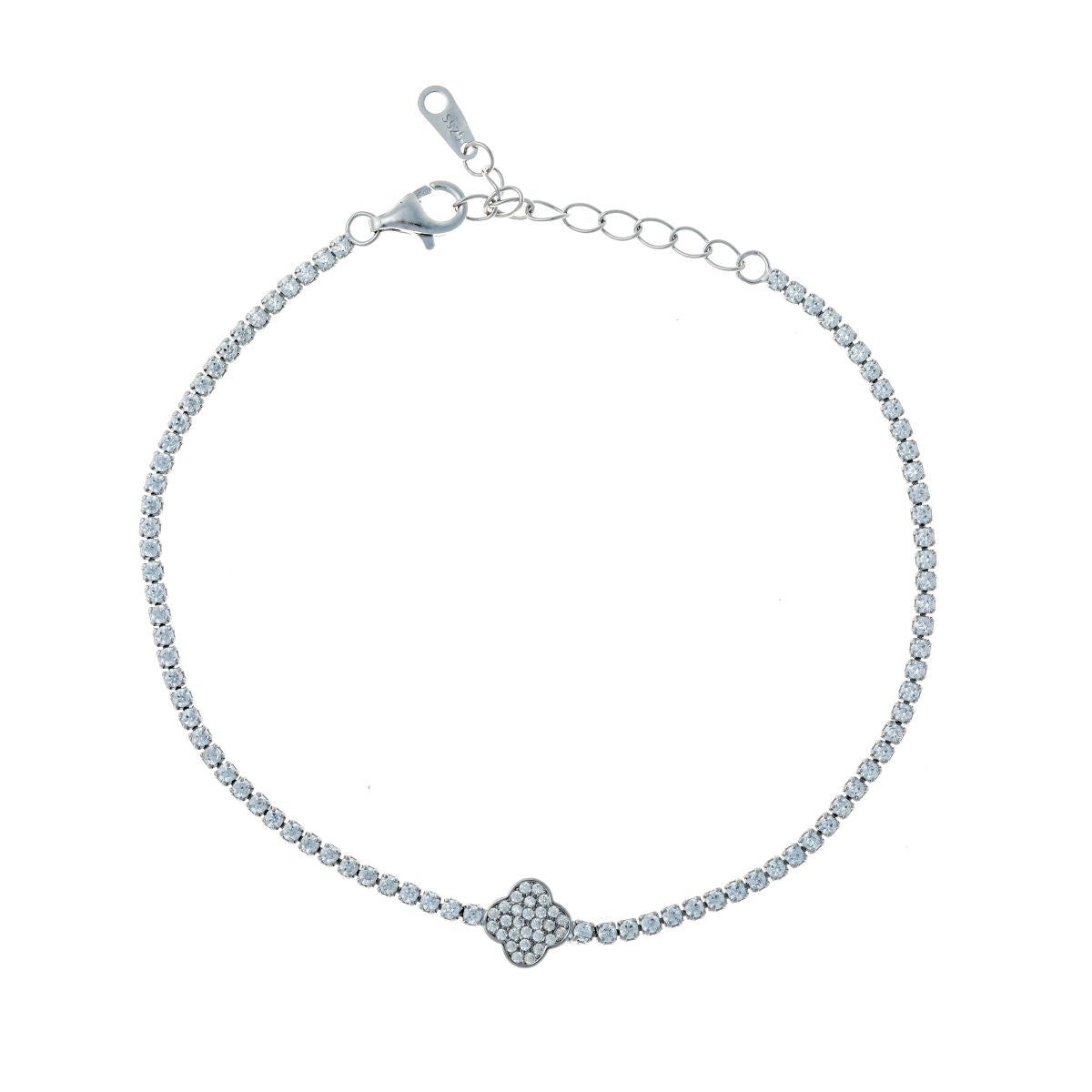 Sterling Silver Rhodium Plated Clover Tennis Bracelet