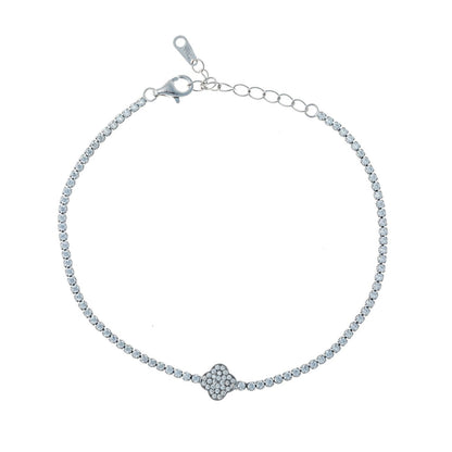 Sterling Silver Rhodium Plated Clover Tennis Bracelet