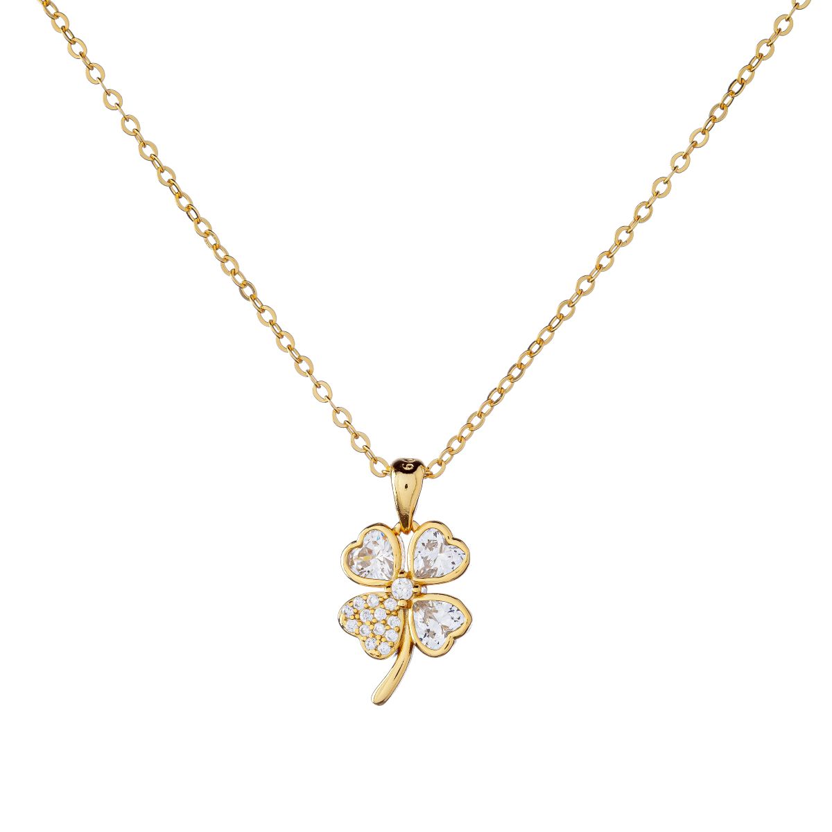 Sterling Silver Gold Plated CZ Clover Necklace