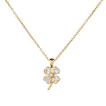 Sterling Silver Gold Plated CZ Clover Necklace