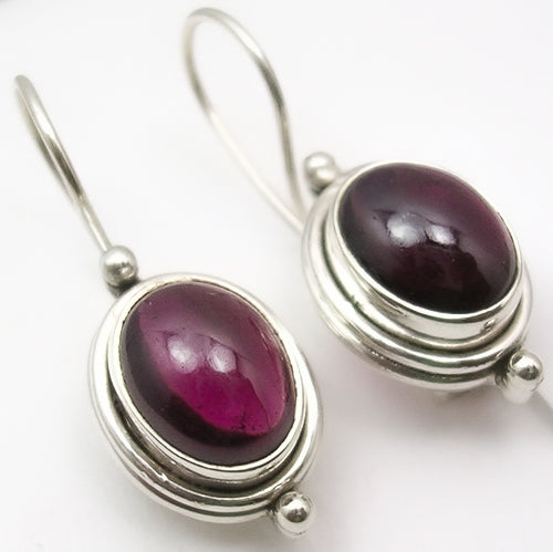 Sterling Silver Oval Garnet Drop Earrings