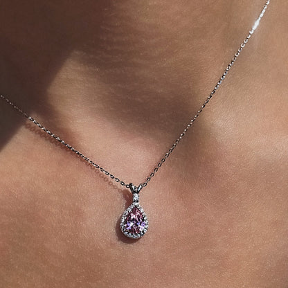 Sterling Silver Rhodium Plated CZ Teardrop Necklace