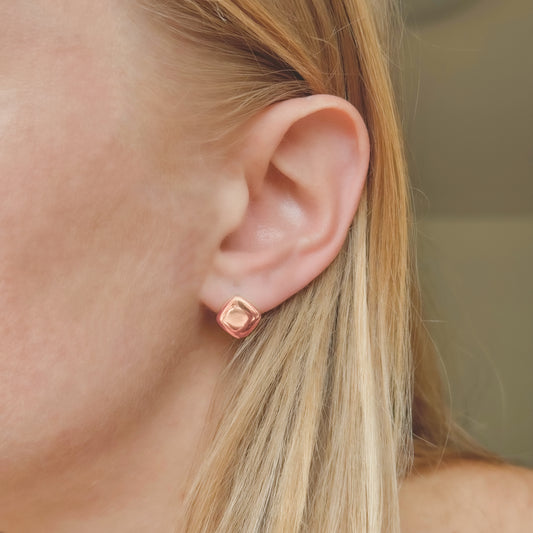 Sterling Silver Rose Gold Plated Square Studs