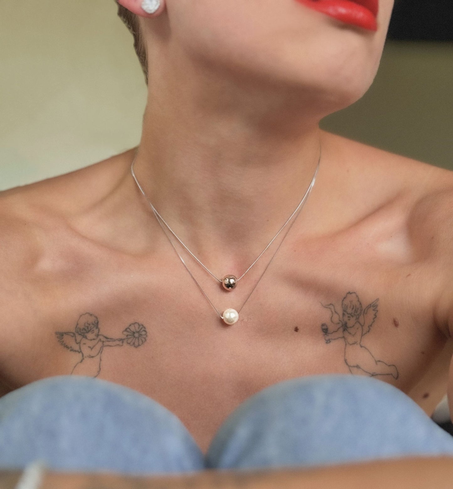 Sterling Silver Rhodium Plated Bead Necklace