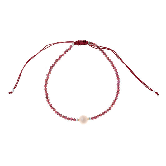 Garnet Stone Bracelet with Freshwater Pearl