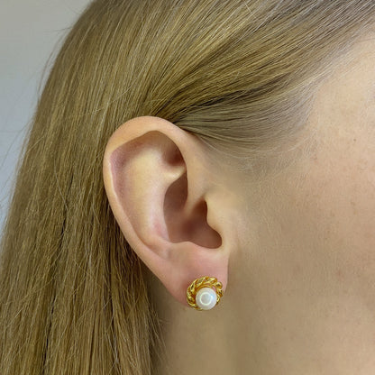 Sidabriniai auksuoti vinukai su perlu