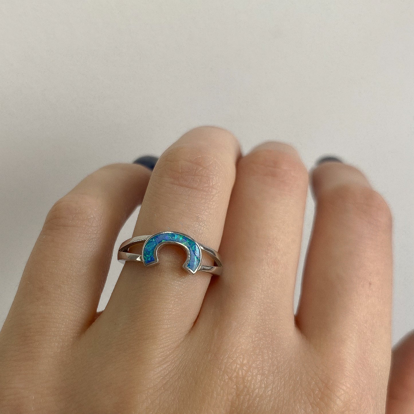 Sterling Silver Rhodium Plated Synthetic Opal Ring