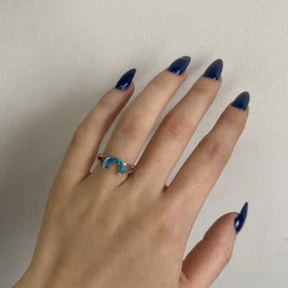 Sterling Silver Rhodium Plated Synthetic Opal Ring