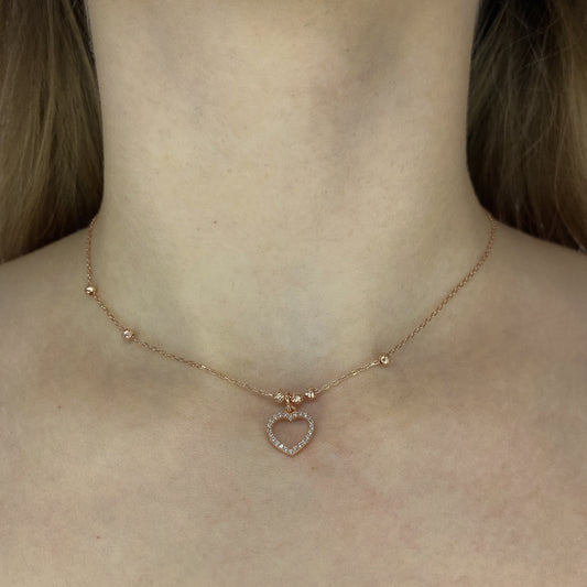 Sterling Silver Rose Gold Plated CZ Heart Necklace