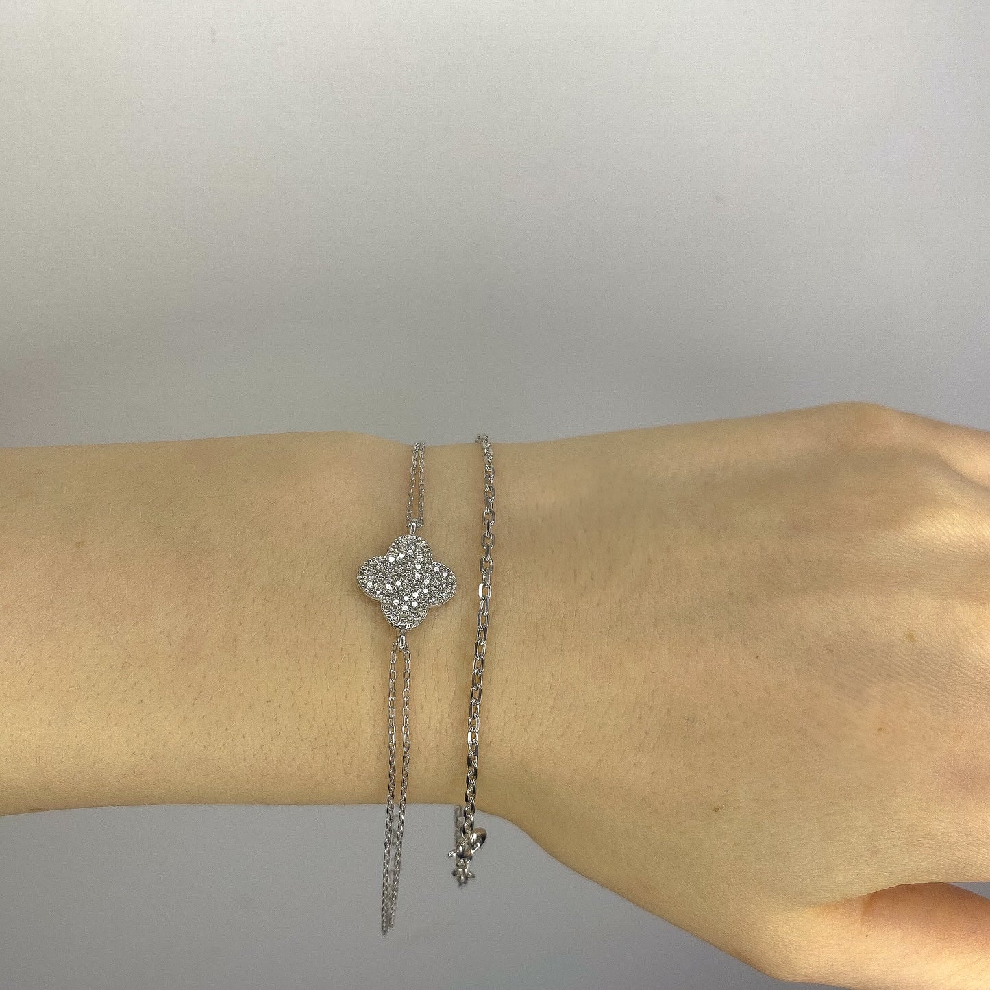 Sterling Silver Rhodium Plated CZ Clover Bracelet