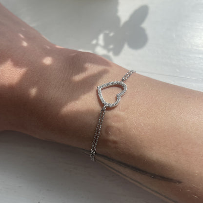 Sterling Silver Rhodium Plated CZ Heart Bracelet