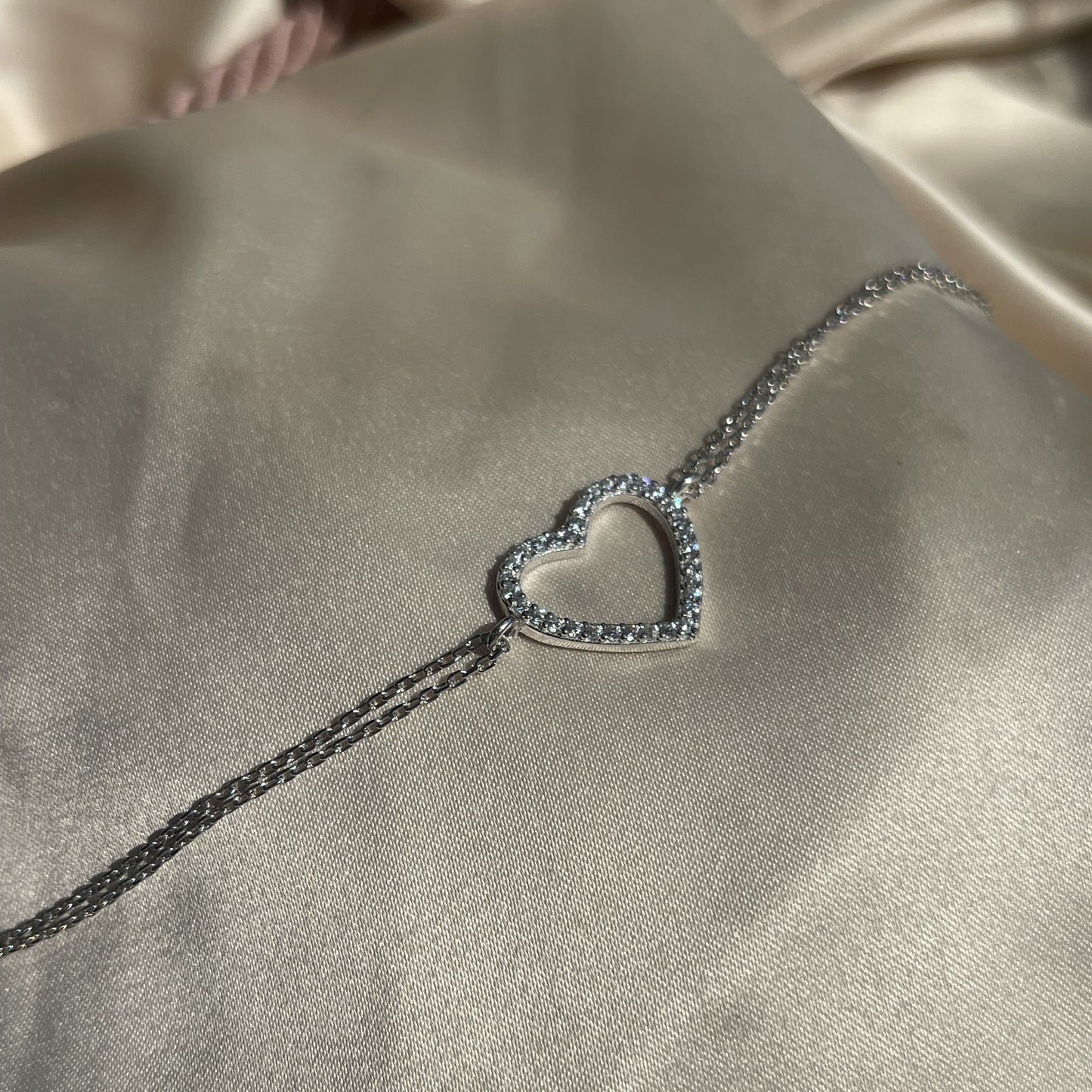 Sterling Silver Rhodium Plated CZ Heart Bracelet