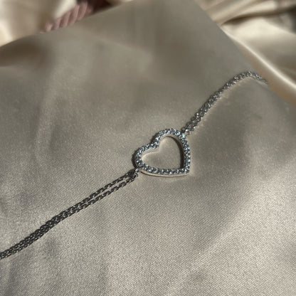 Sterling Silver Rhodium Plated CZ Heart Bracelet