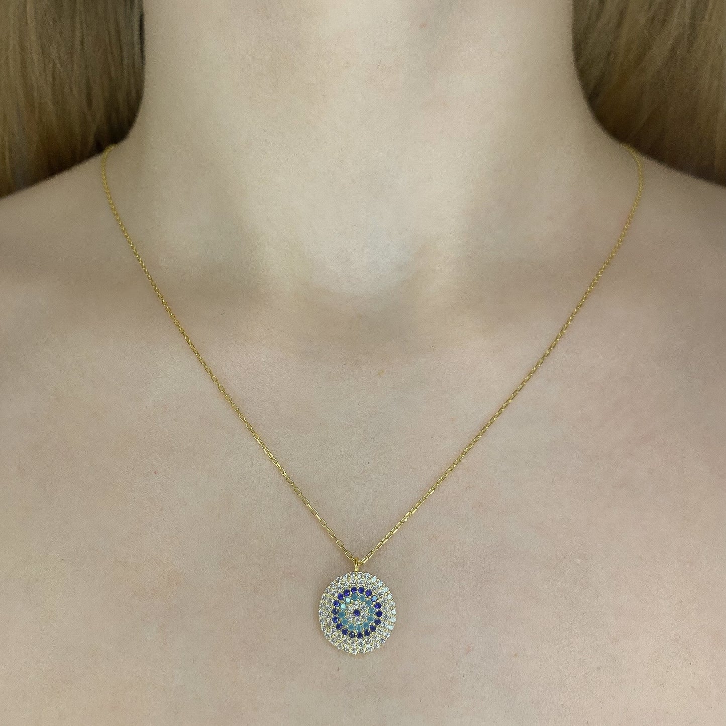 Sterling Silver Gold Plated Evil Eye Necklace