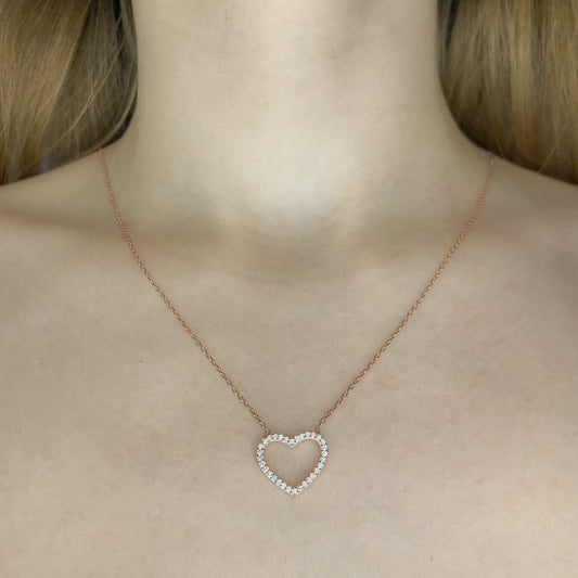 Sterling Silver Rose Gold Plated CZ Heart Necklace