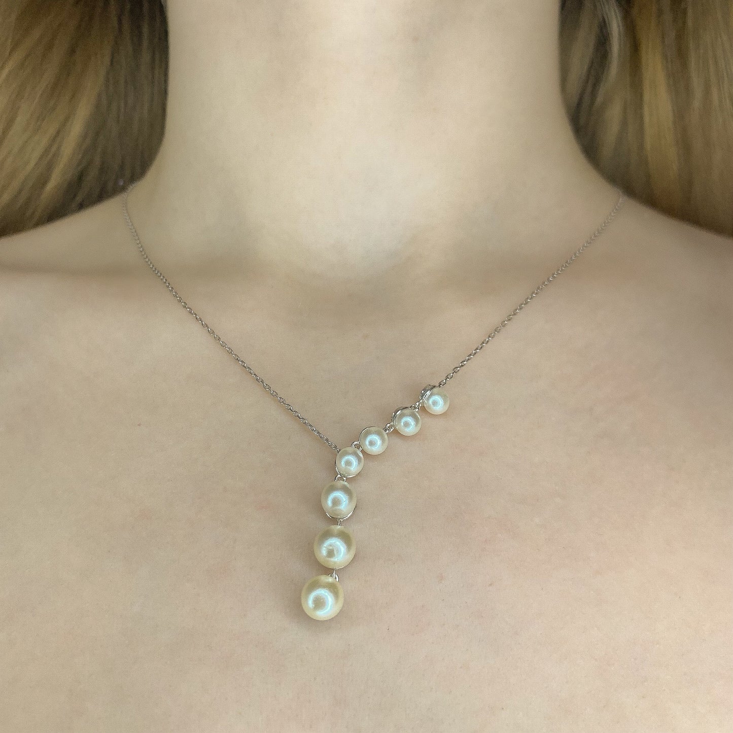 Sterling Silver Rhodium Plated Pearl Imitation Necklace