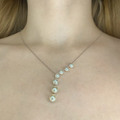 Sterling Silver Rhodium Plated Pearl Imitation Necklace