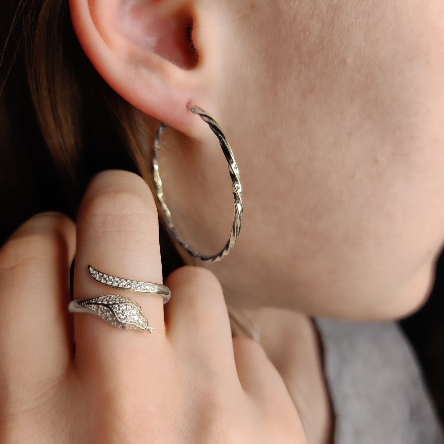 Scandinavian Silver Rhodium Plated Twisted Hoops