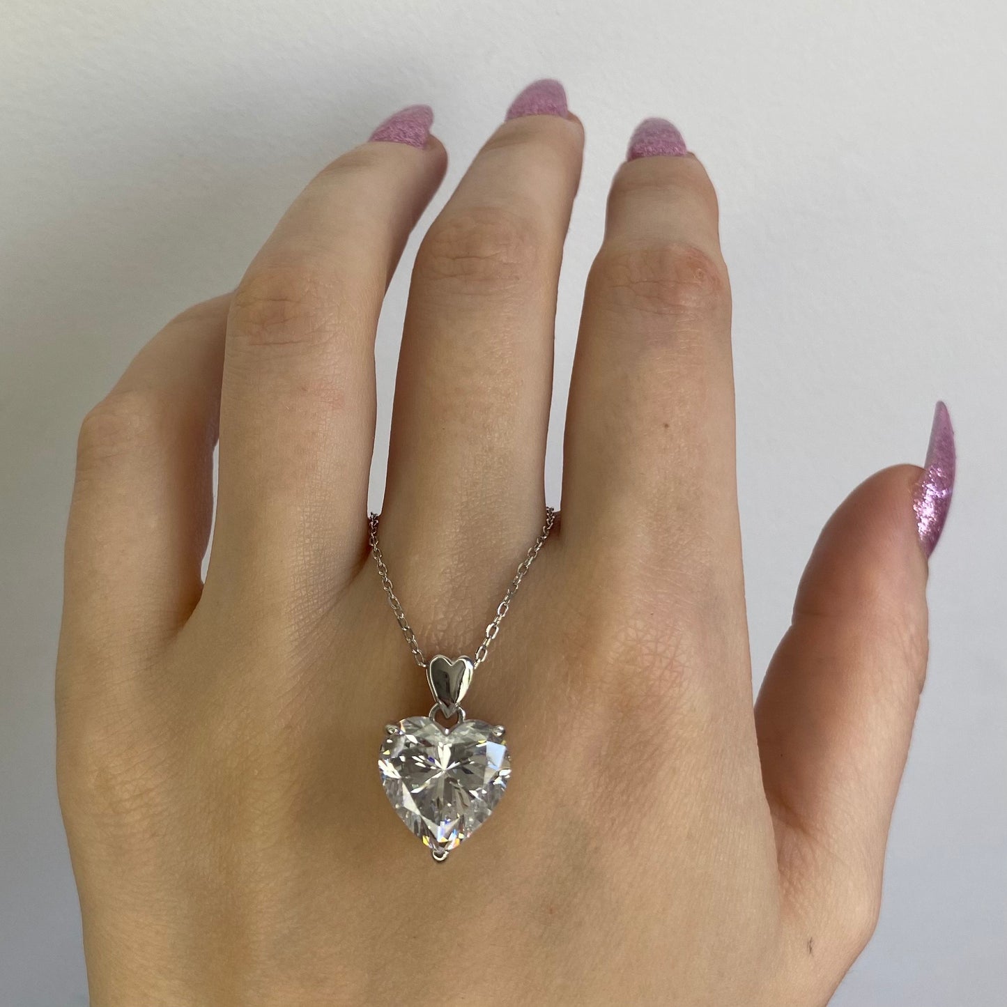 Sterling Silver Rhodium Plated CZ Heart Necklace