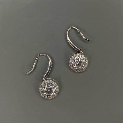 Sterling Silver Rhodium Plated Round CZ Drop Earrings