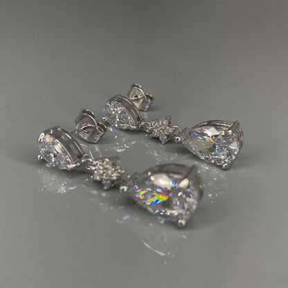 Sterling Silver Rhodium Plated Teardrop CZ Earrings