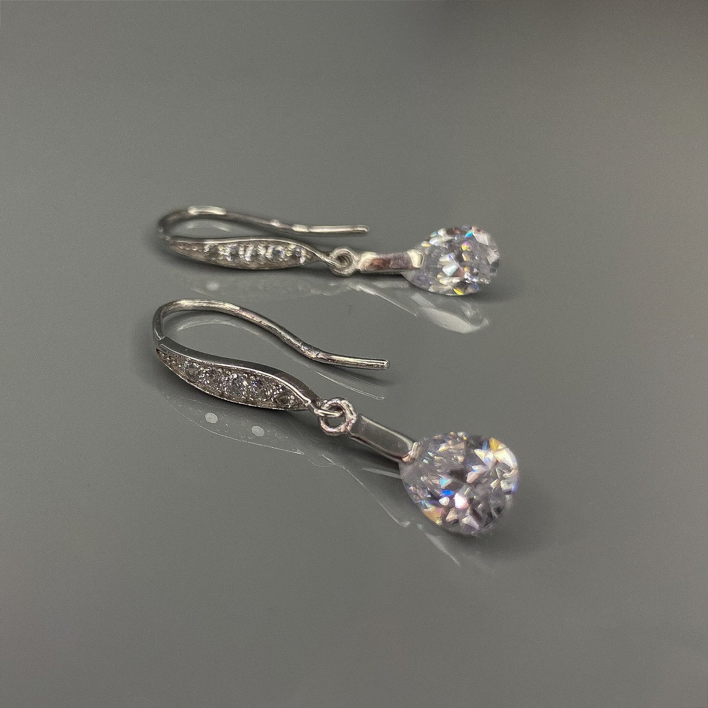 Sterling Silver Rhodium Plated CZ Drop Earrings