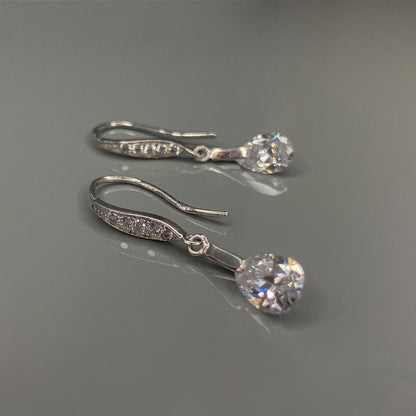 Sterling Silver Rhodium Plated CZ Drop Earrings