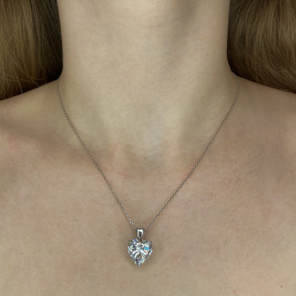 Sterling Silver Rhodium Plated CZ Heart Necklace