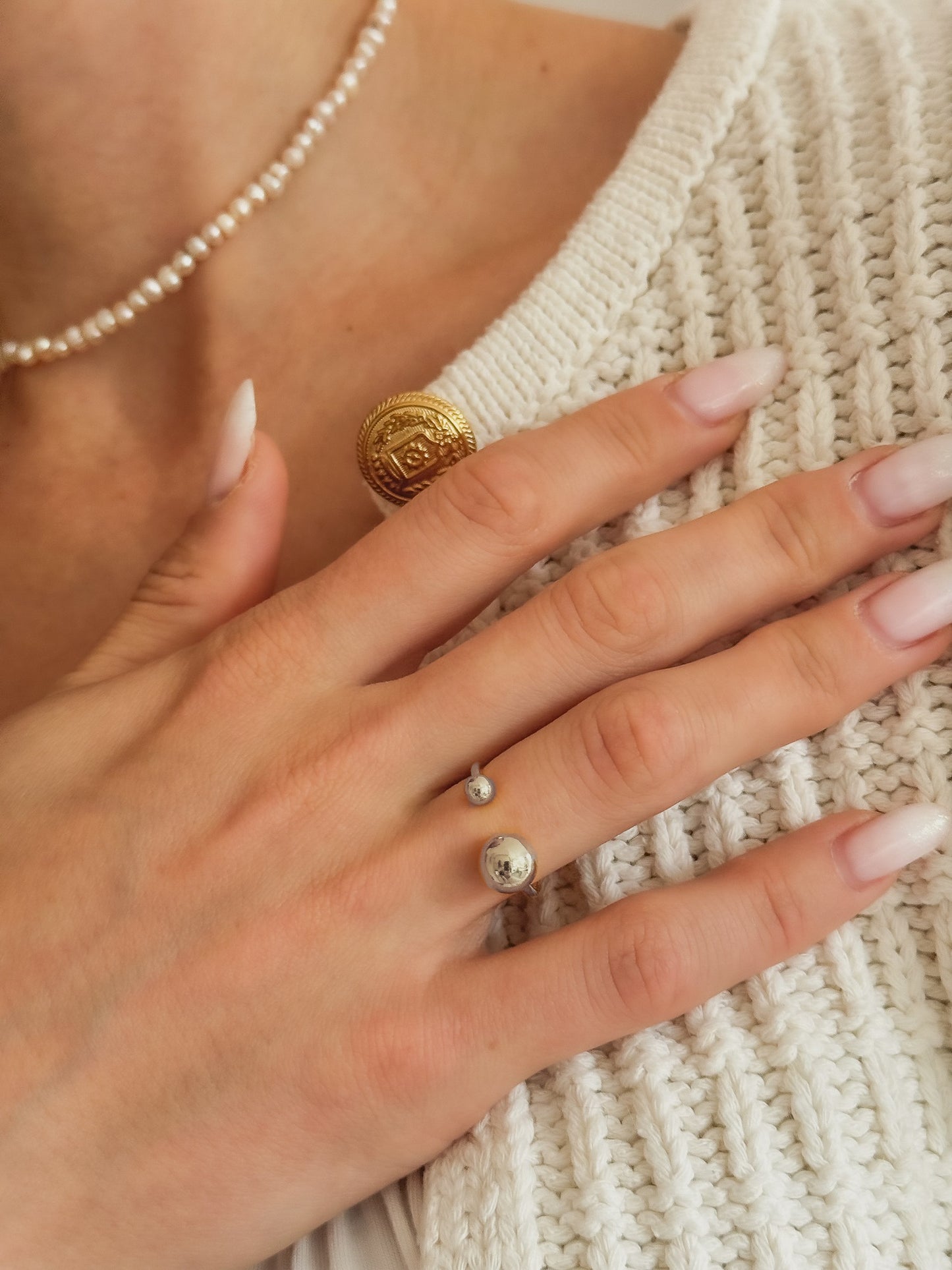 Sterling Silver Rhodium Plated Bead Ring