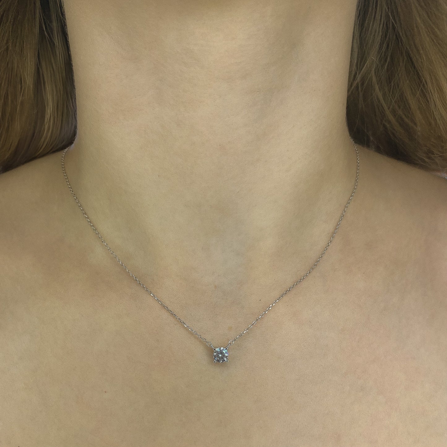 Sterling Silver Rhodium Plated CZ Necklace