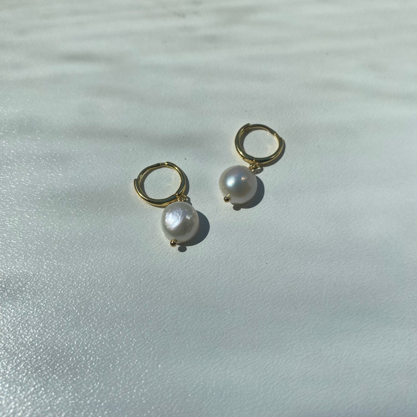 Sterling Silver Gold Plated Hoops with Pearl Charms