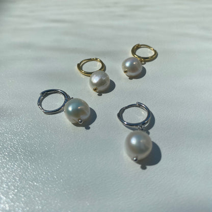 Sterling Silver Gold Plated Hoops with Pearl Charms