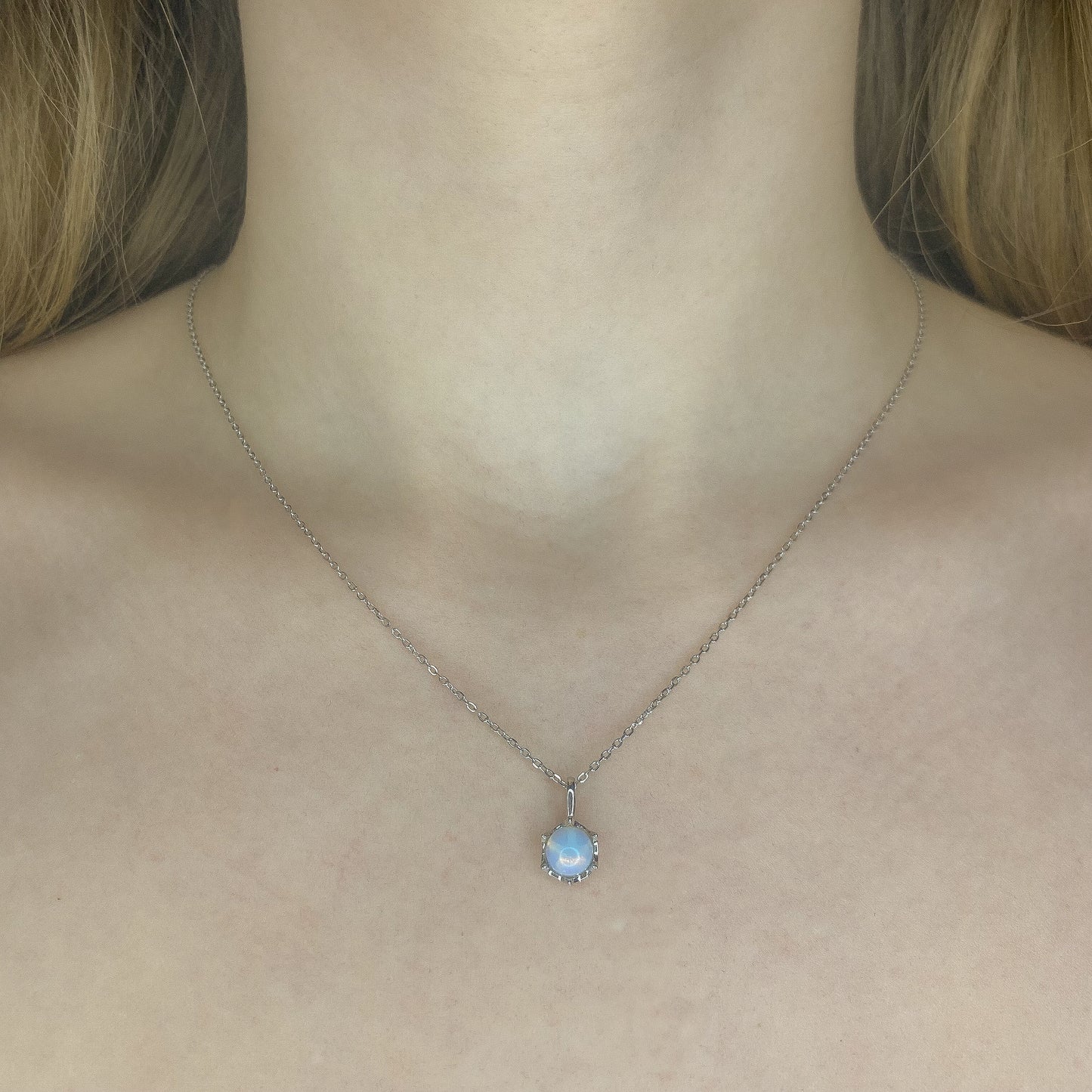 Sterling Silver Rhodium Plated Synthetic Moonstone Necklace