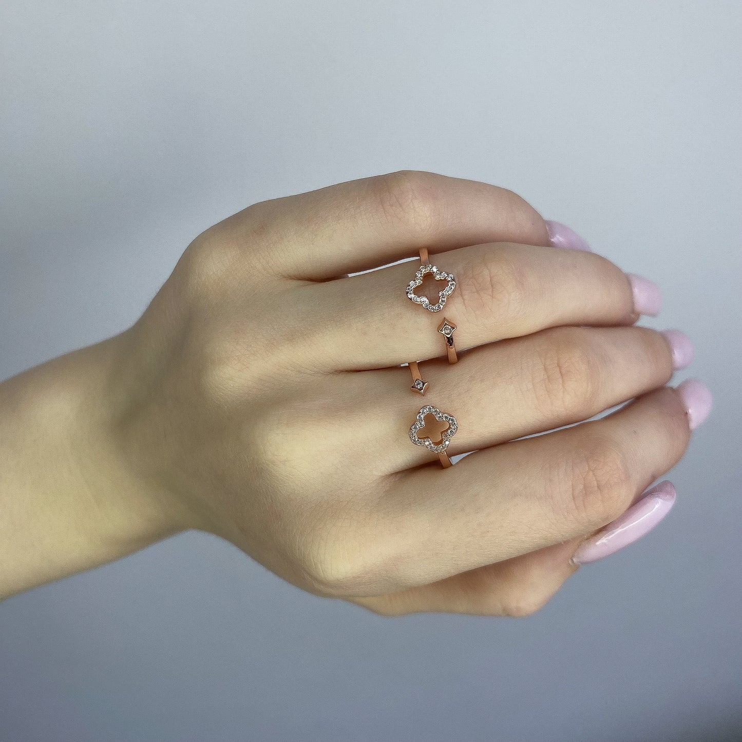 Sterling Silver Rose Gold Plated Clover Ring