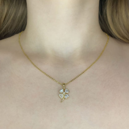 Sterling Silver Gold Plated CZ Clover Necklace