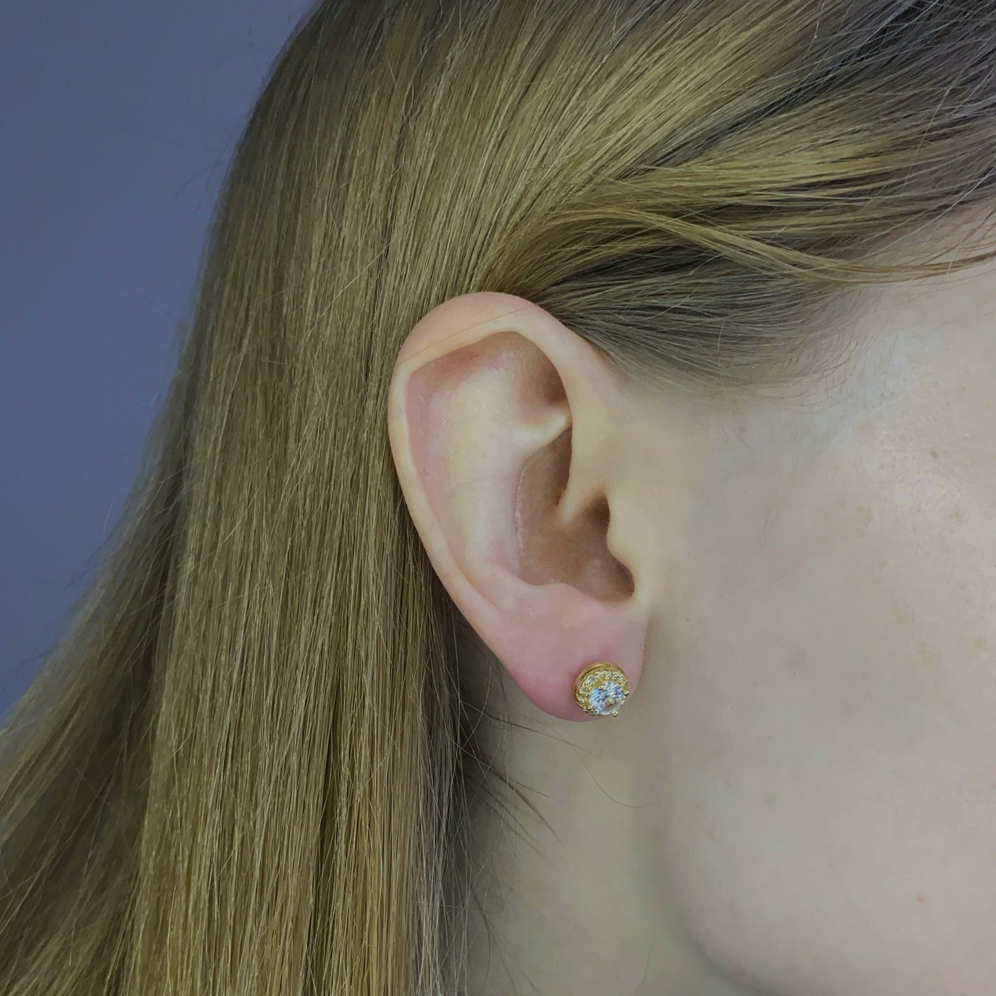 Sterling Silver Rhodium Plated CZ Cluster Round Studs