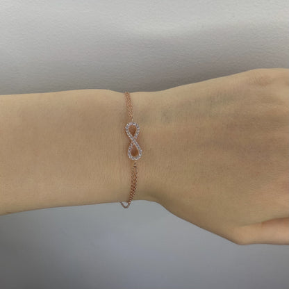 Sterling Silver Rose Gold Plated CZ Infinity Bracelet